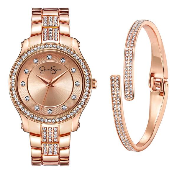 Jessica Simpson Rose Gold Crystal Watch & Bangle Set - JSB8013RG - image 