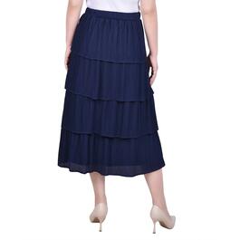 Petite NY Collection Solid Tiered Pleated Dobby Skirt - Navy