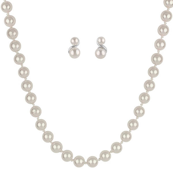 Simulated Cream Pearl Figure 8 Necklace Set - image 
