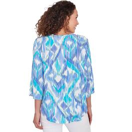 Womens Ruby Rd. Bali Blue Split Neck Ikat Polynesian Blouse