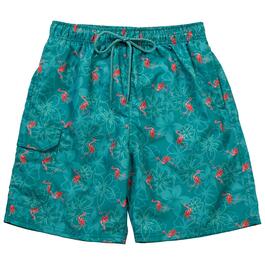 Young Mens Surf Zone Floral Flamingo Swim Trunks