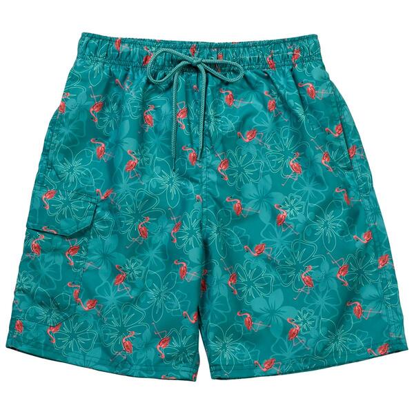 Young Mens Surf Zone Floral Flamingo Swim Trunks - image 