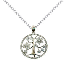 Silver Plated & Cubic Zirconia Tree of Life Pendant Necklace