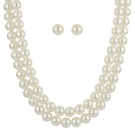 Faux Cream Pearl Necklace & Earrings Set