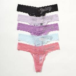 Juniors Juicy Couture Rhinestone Lace Thong Panties JC9889-5PKBG