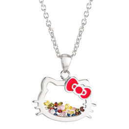 Brass Silver Plated Multi-Color Stone Hello Kitty Shaker Pendant