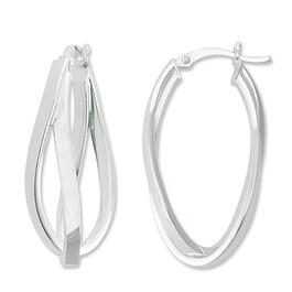 Ellen Tracy Sterling Silver Twisted Oval Hoop Earrings