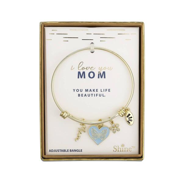 Shine 14kt. Gold Plated CZ Flower & Butterfly Heart Mom Bracelet