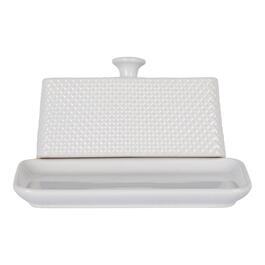 Home Essentials 8in. White Quilted Embossed Butter Dish