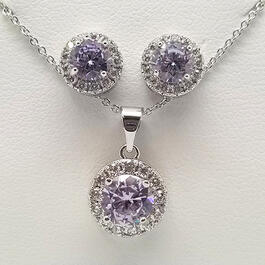 Silver Plated & Lavender Cubic Zirconia Necklace Set
