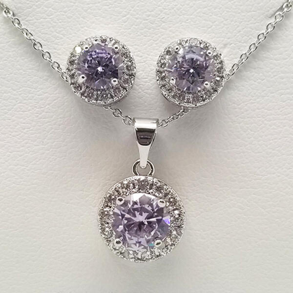 Silver Plated & Lavender Cubic Zirconia Necklace Set - image 
