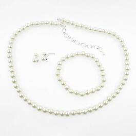 Rosa Rhinestones Pearl Studs Bracelet & Necklace Set