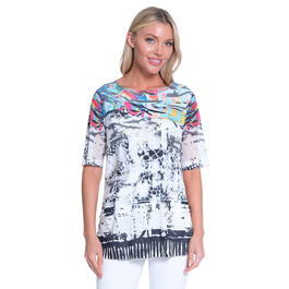 Womens Ali Miles 3/4 Sleeve Layered Textured Print Knit Tunic