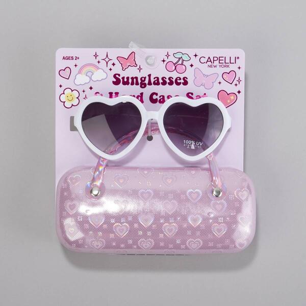 Girls Capelli&#40;R&#41; New York Heart Sunglasses & Holographic Case - image 