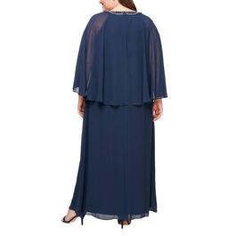 Plus Size SLNY Illusion Cape Sleeve Embellished Neck A-Line Dress