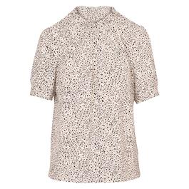 Womens Adrianna Papell Short Puff Sleeve Scattered Dot Blouse