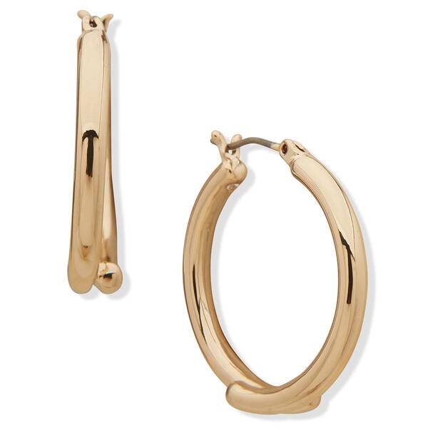 Anne Klein Gold-Tone Round Click-Top Hoop Earrings - image 