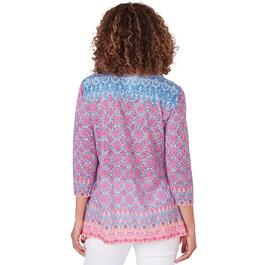 Womens Ruby Rd. Bright Blooms Knit Embroidered Geo Blouse