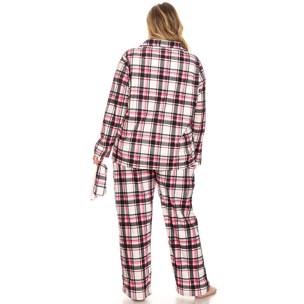 Plus Size White Mark 3pc. Pink Plaid Pajama Set