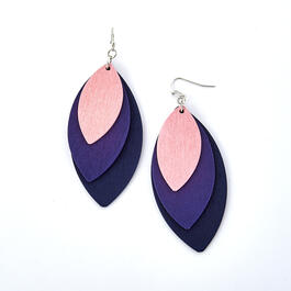 Ashley Cooper&#40;tm&#41; Rhodium Plated Layered Pink/Purple Wood Earrings