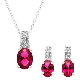 Sterling Silver Created Ruby & White Sapphire Pendant Set
