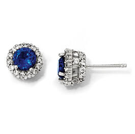 Synthetic Dark Blue Spinel & CZ Round Earrings
