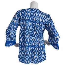 Womens Absolutely Famous 3/4 Sleeve Ikat V-Neck Button Blouse