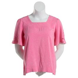 Womens OneWorld Mineral Wash Embroidered Trim Top