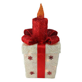 Northlight Seasonal 20in. Pre-Lit Sisal Gift Box with Candle