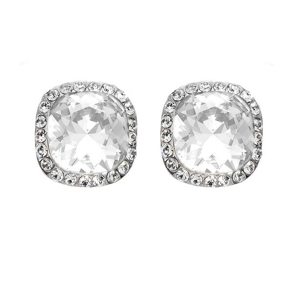 Crystal Colors Silver Plated Princess Cut Crystal Stud Earrings - image 