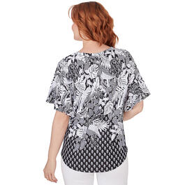 Womens Ruby Rd. Pattern Play Knit Puff Border Blouse