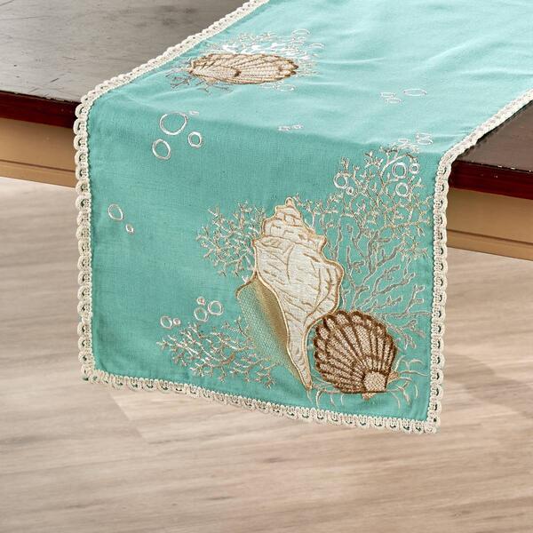 Embroidered Shell Table Runner - 14x72 - image 