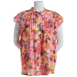 Womens Nanette Lepore Cap Ruffle Sleeve Blurred Floral Blouse