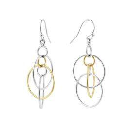 Athra Fine Silver Plated Two-Tone Triple Circle Drop Earrings