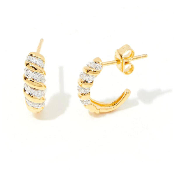 Diamond Classics&#40;tm&#41; Gold Plated 1/6ctw. Diamond Hoop Earrings - image 