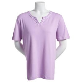 Plus Size Hasting & Smith Short Sleeve Split Neck Tee w/Piping