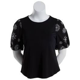 Womens Adrianna Papell Short Embroidered Eyelet Sleeve Top