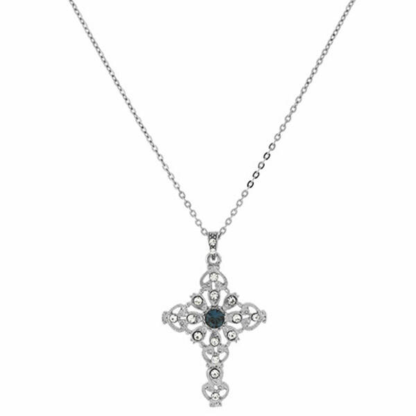 Symbols of Faith Blue Crystal Cross Necklace - image 