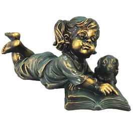 Santa's Workshop 15in. Girl and Puppy Reading Statue