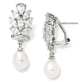 Sterling Silver & CZ Cultured Pearl Drop Earrings