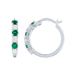 Gemstone Classics&#40;tm&#41; Created Emerald/Sapphire Silver Hoop Earrings