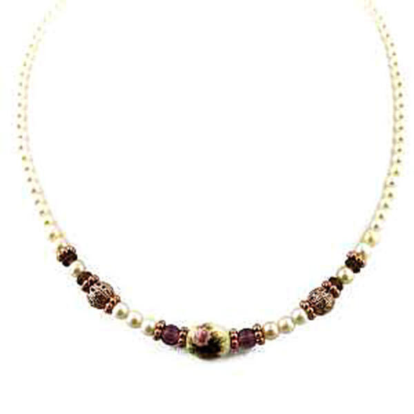 1928 Rose Gold Pearl & Amethyst Necklace - image 