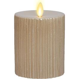 Luminara Metallic Furrow LED Flameless Pillar Candle - Ivory