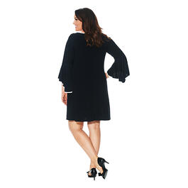Plus Size MSK Bell Sleeve Piped Trim A-Line Dress