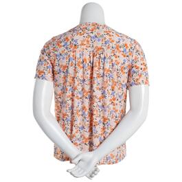 Womens Napa Valley Butterfly Floral Pleat Henley Top-Peach