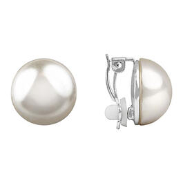 Roman Clip On Silver Cream Pearl Earrings