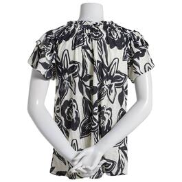 Womens Absolutely Famous Flutter Sleeve Floral Tie Neck Blouse