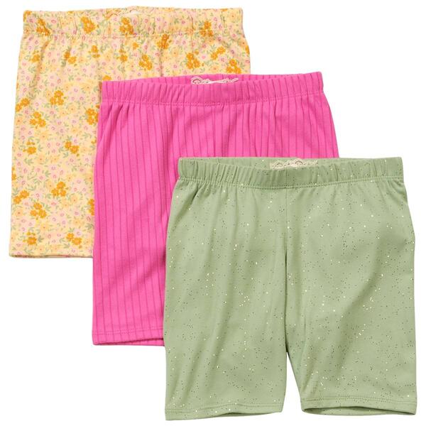 Girls &#40;4-6x&#41; BTween&#40;R&#41; Glitter Ribbed & Floral Bike Shorts - Green - image 