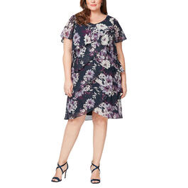 Plus Size SLNY Floral Tier Hem A-Line Dress