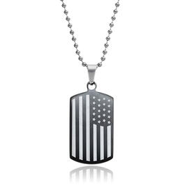 Mens Two-Tone 24in. American Flag Dog Tag Necklace